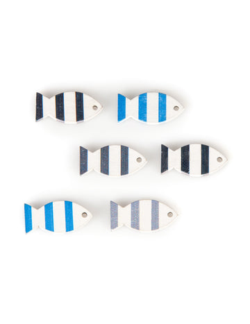 6 dekorativních dřevěných rybiček modrých a šedých 3 x 2 cm