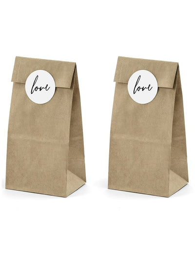 Sachets kraft stickers love pour mariage marron et blanc