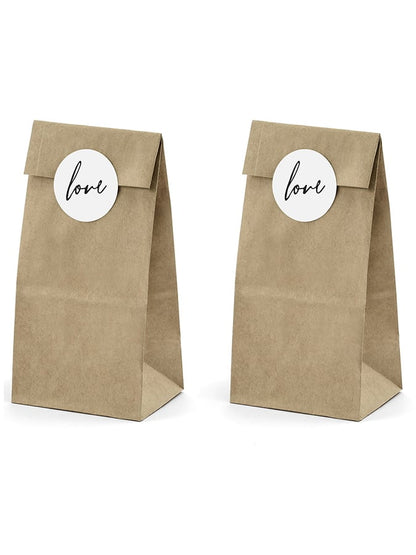 6 kraftových sáčků se samolepkami love 18,5 cm na svatbu 