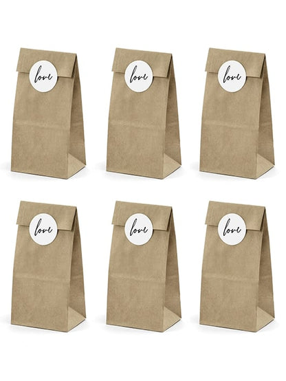 6 kraftových sáčků se samolepkami love 18,5 cm na svatbu 