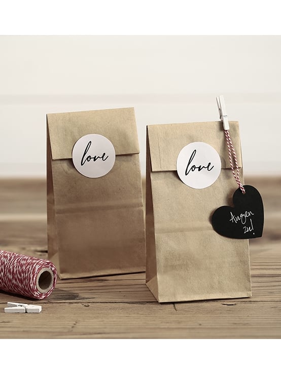 6 kraftových sáčků se samolepkami love 18,5 cm na svatbu 