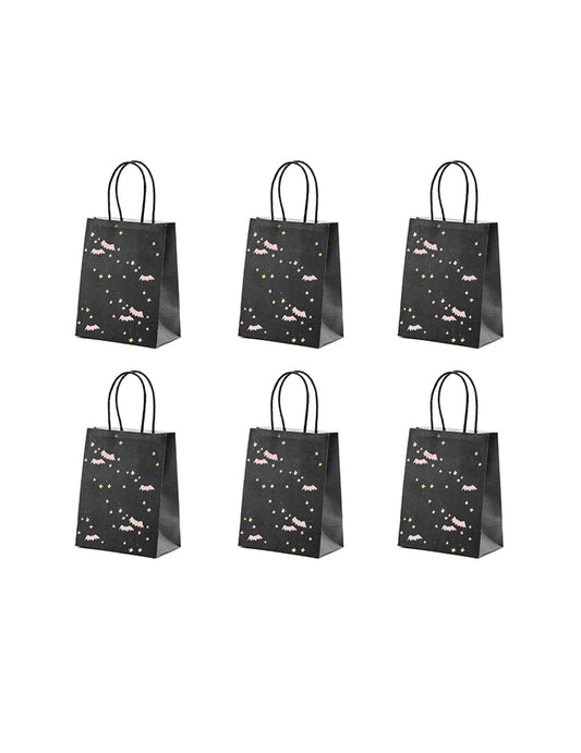 6 sacs à bonbons chauves-souris pour Halloween roses et noirs
