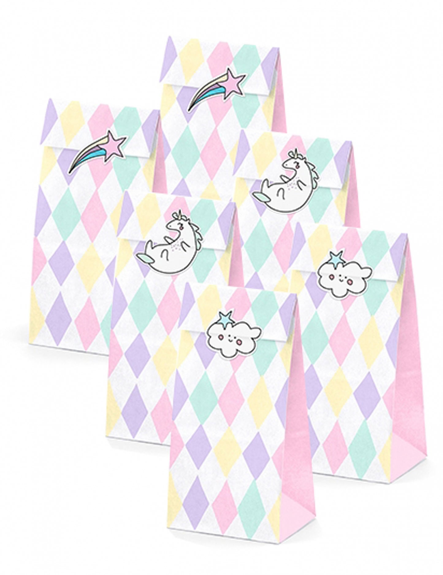 6 pastelových papírových dárkových tašek jednorožec 8 x 18 x 6 cm