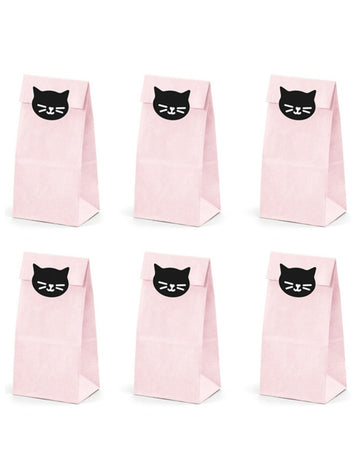 Sacs cadeaux en papier chaton pour fête roses avec stickers chats noirs