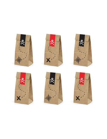 6 dárkových tašek z kraftového papíru s motivem pirátské párty 8 x 18 x 6 cm