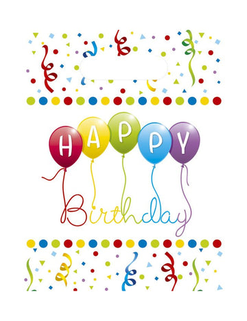 Sacs cadeaux Happy Birthday multicolores en plastique avec ballons et confettis