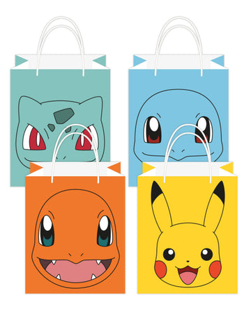 Sacs cadeaux en papier Pokémon pour enfant multicolores avec Pikachu, Salamèche, Carapuce et Bulbizarre