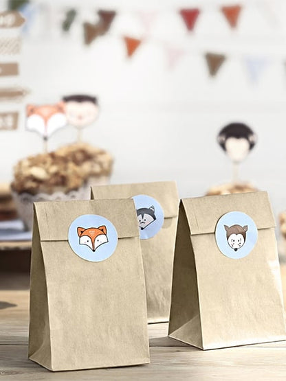 6 kraftových papírových sáčků a samolepky se zvířátky z lesa 