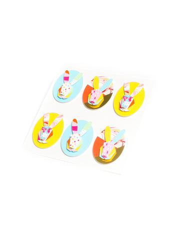 6 vícebarevných grafických samolepek králíka 4.5 cm na Velikonoce