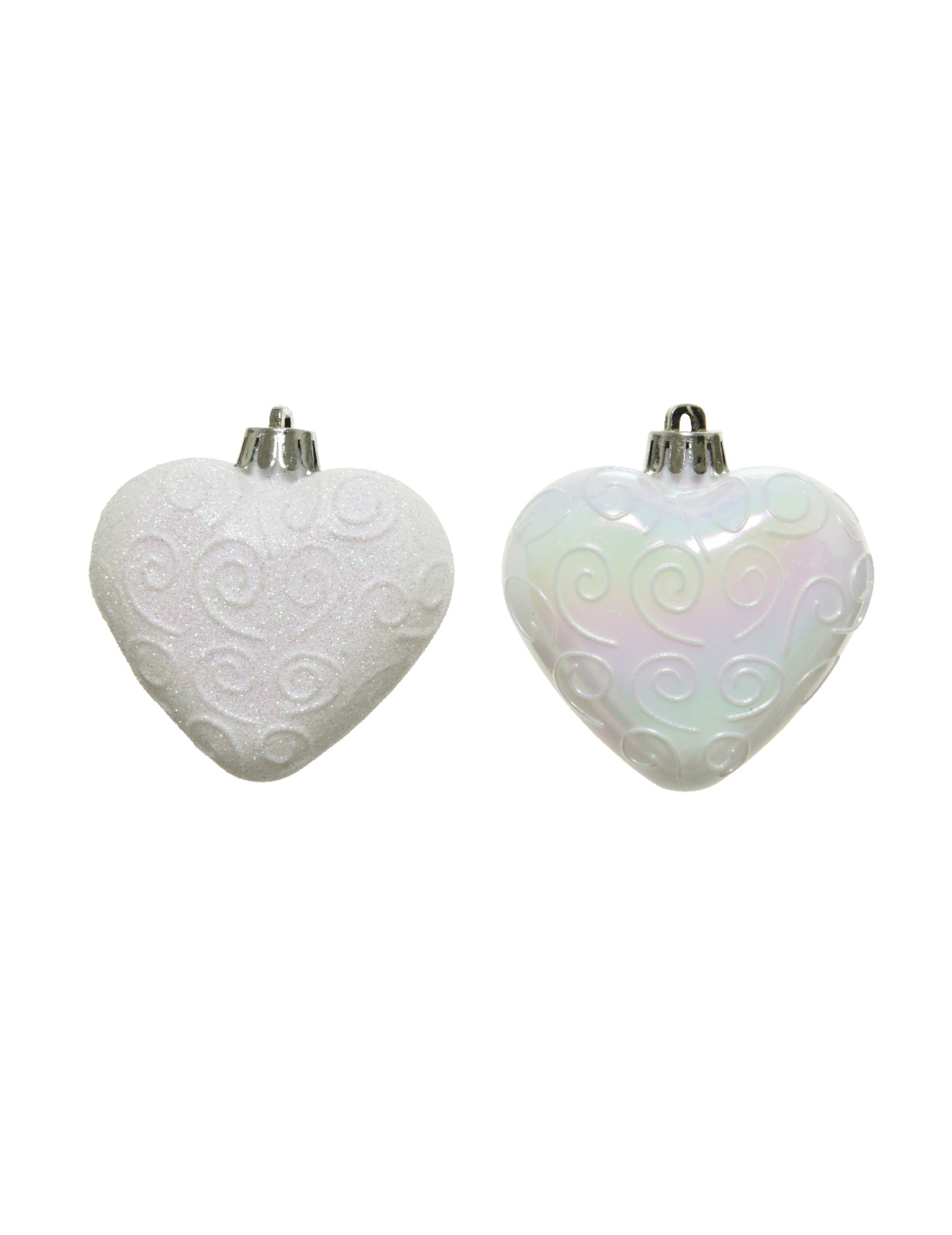 Suspensions de cœurs pour sapin blancs pailletés et iridescents
