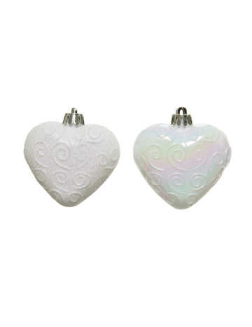 6 závěsných ozdob na stromeček bílé srdce 6 cm 