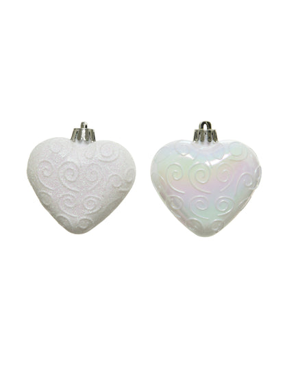 Suspensions de cœurs pour sapin blancs pailletés et iridescents