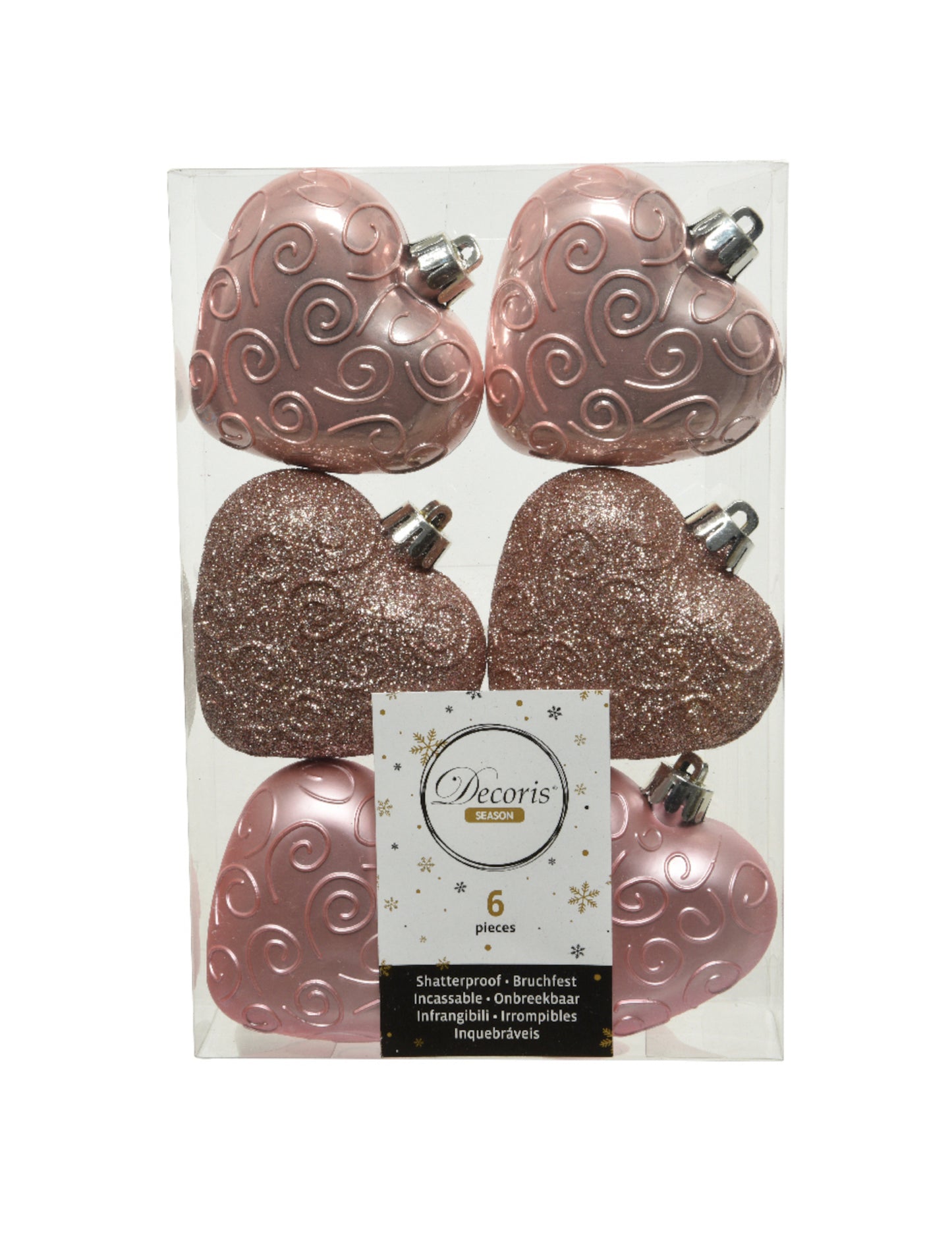 6 závěsů na stromeček ve tvaru srdce v růžovém zlatě 7,5 cm 