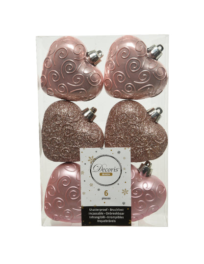 6 závěsů na stromeček ve tvaru srdce v růžovém zlatě 7,5 cm 