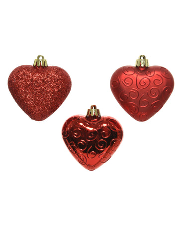 6 závěsných ozdob na stromeček červená srdce 7,5 cm 
