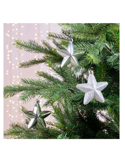 6 závěsných ozdob na stromeček stříbrné hvězdy 7,5 cm 