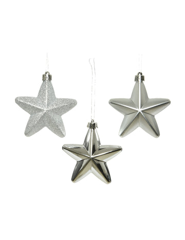 6 závěsných ozdob na stromeček stříbrné hvězdy 7,5 cm 