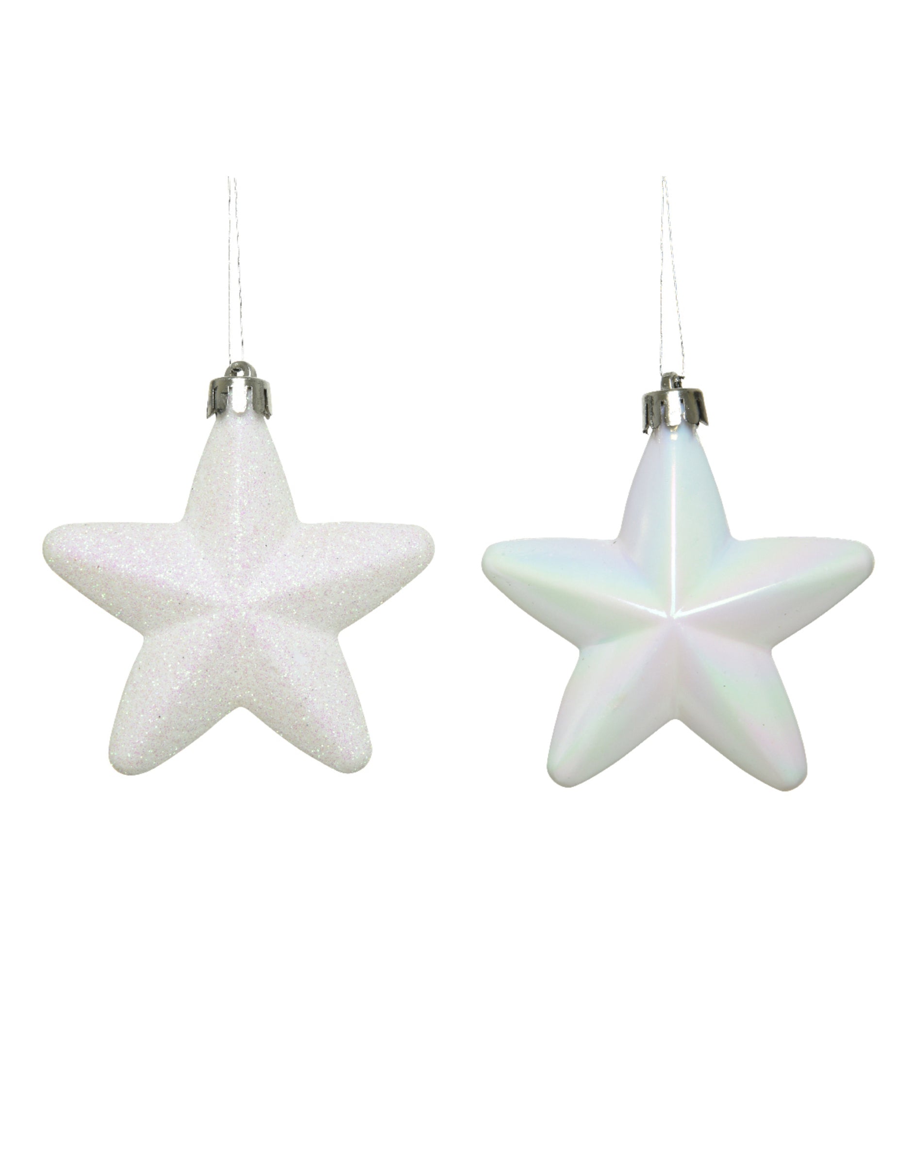Suspensions étoiles pour sapin blanches pailletées et iridescentes