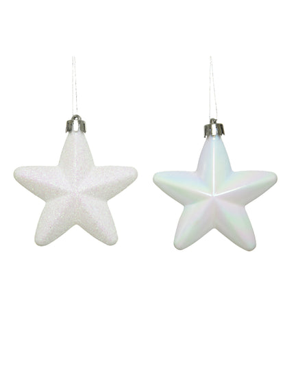 Suspensions étoiles pour sapin blanches pailletées et iridescentes