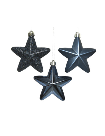6 modrých závěsů ve tvaru hvězdy 7,5 cm