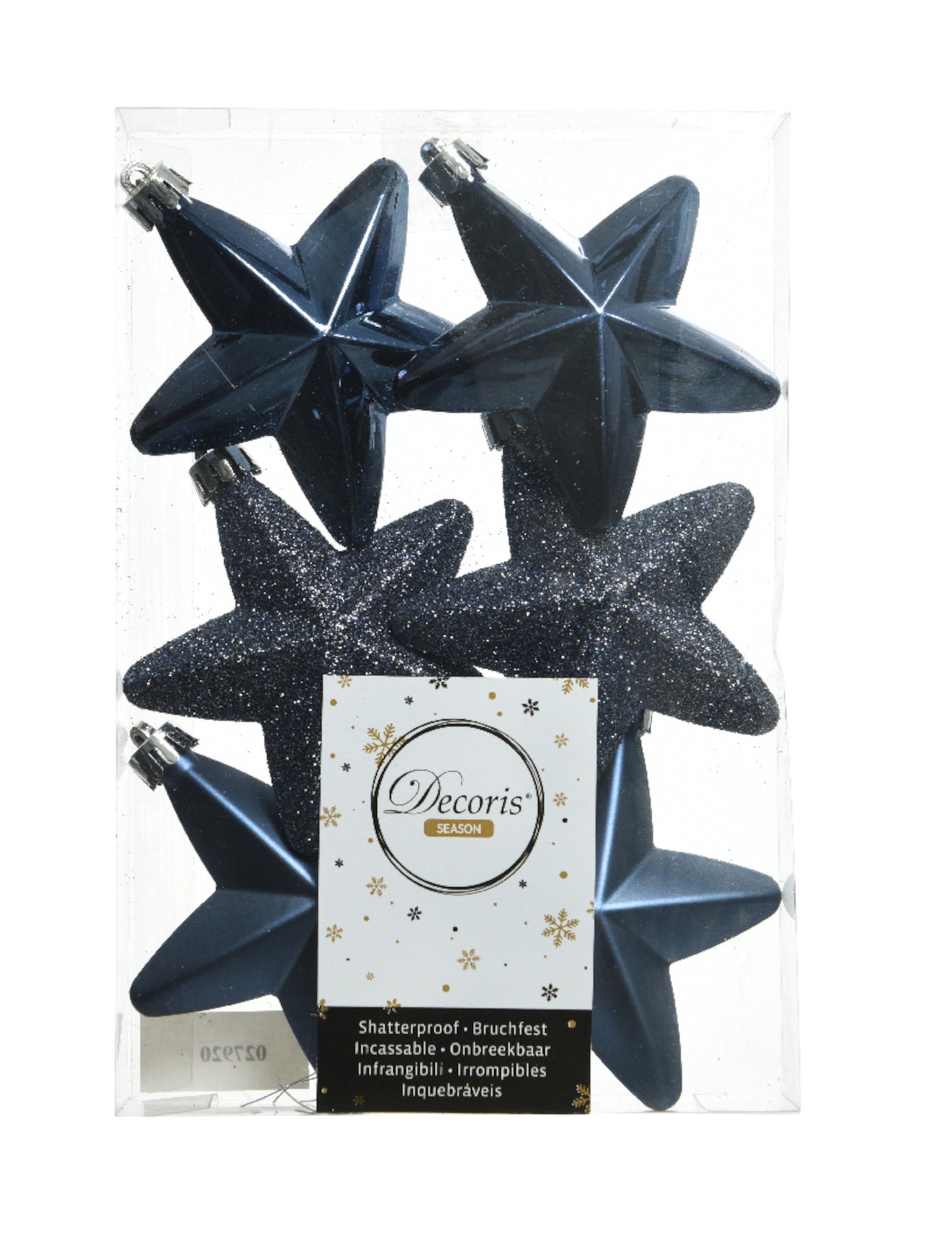 6 zavěšení na strom modré hvězdy, půlnoční modrá 7.5 cm