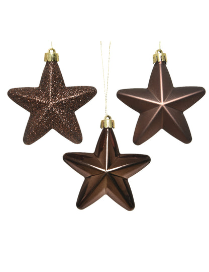6 závěsných ozdob na stromeček hvězdy čokoládové 7,5 cm 