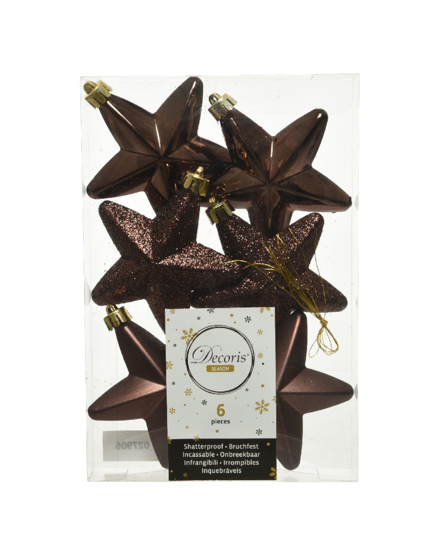 6 závěsných ozdob na stromeček hvězdy čokoládové 7,5 cm 