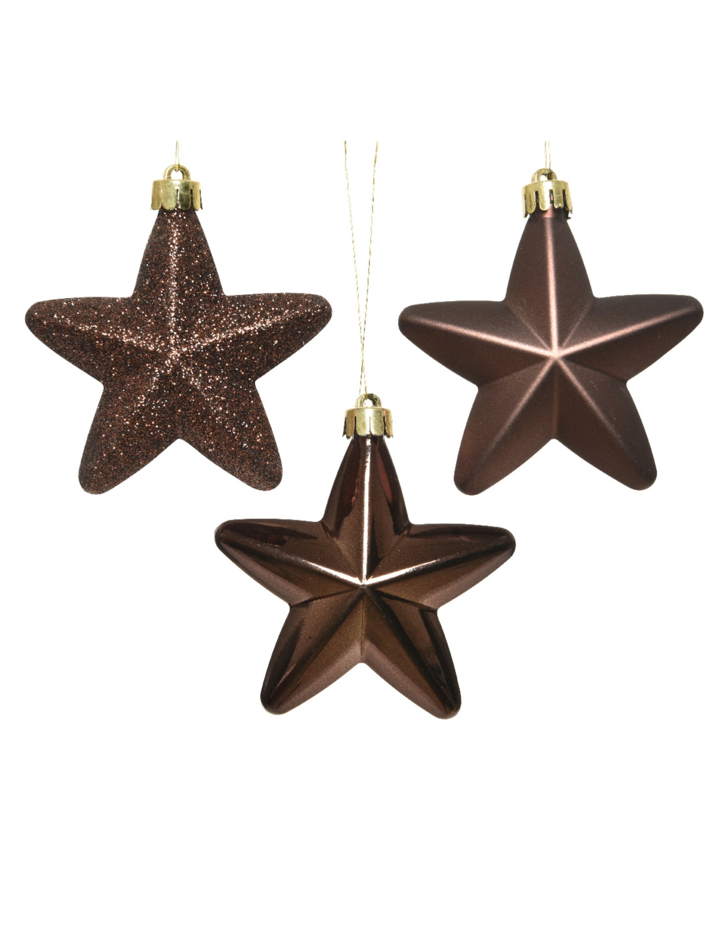 6 zavěšení na strom čokoládových hvězd 7.5 cm třpytivé a matné