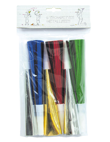 6 kovově zbarvených trumpet