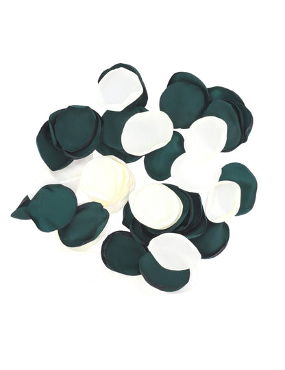 60 pétales satin ivoire et vert anglais 3,5 cm