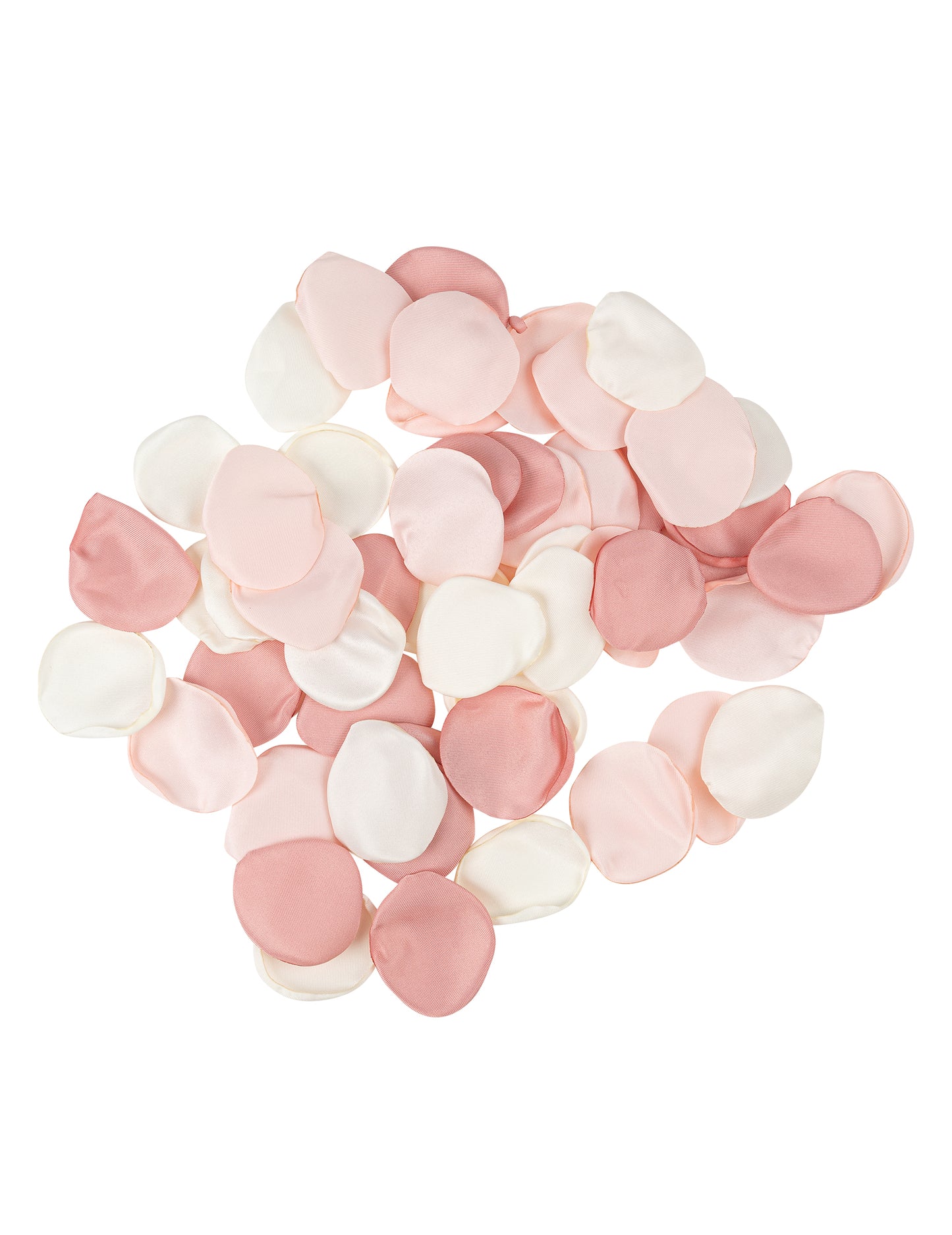 60 slonovinových, růžových a starorůžových saténových lístků 3,5 cm na ozdobu