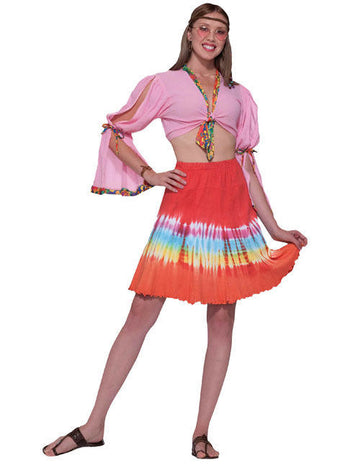 60.–70. léta Hippie batikovaná sukně červeno-pestrá 