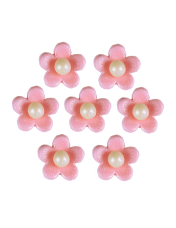 7 růžových květin z cukru na dort 2 cm jedlých 