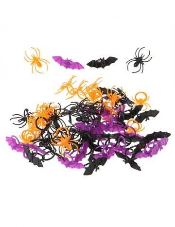 72 plastových netopýrů a pavouků 2 x 4 cm halloweenské prsteny