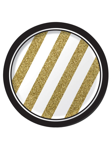 8 malých černých a zlatých papírových talířů 18 cm