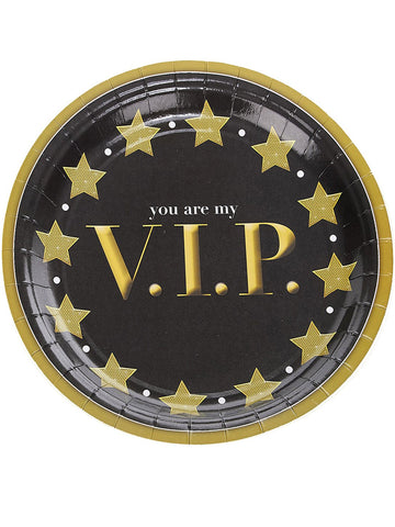 8 VIP papírových talířů 23 cm černé a zlaté 