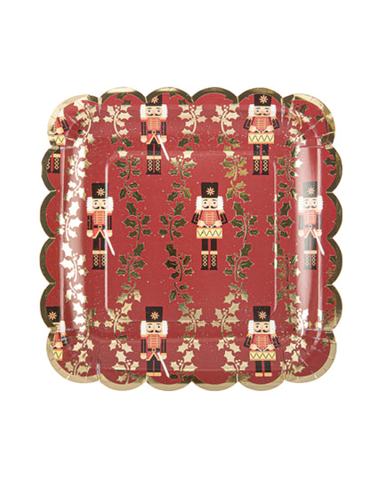 8 slavnostních talířů na louskáček 23 cm červené čtverce