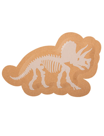 8 bílých a kraftových dinosauřích talířů 14,5 x 22 cm kostra triceratopse