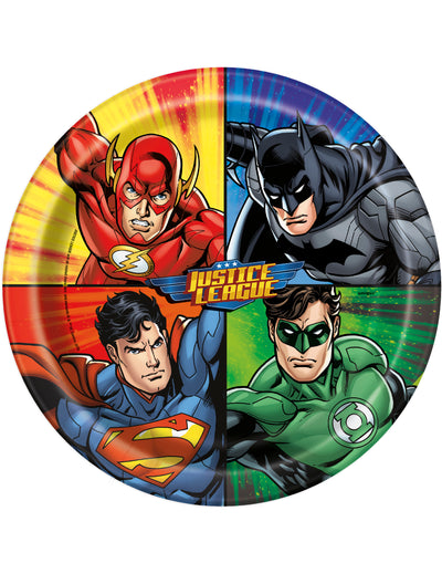 Assiettes en carton Justice League pour enfant multicolores avec Batman Superman Flash et Green Lantern