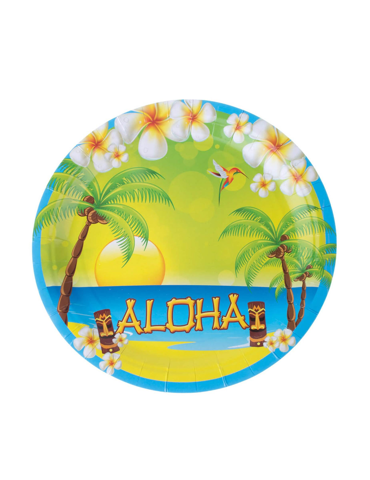 Papírové talíře Aloha vícebarevné s palmami a tropickými květy