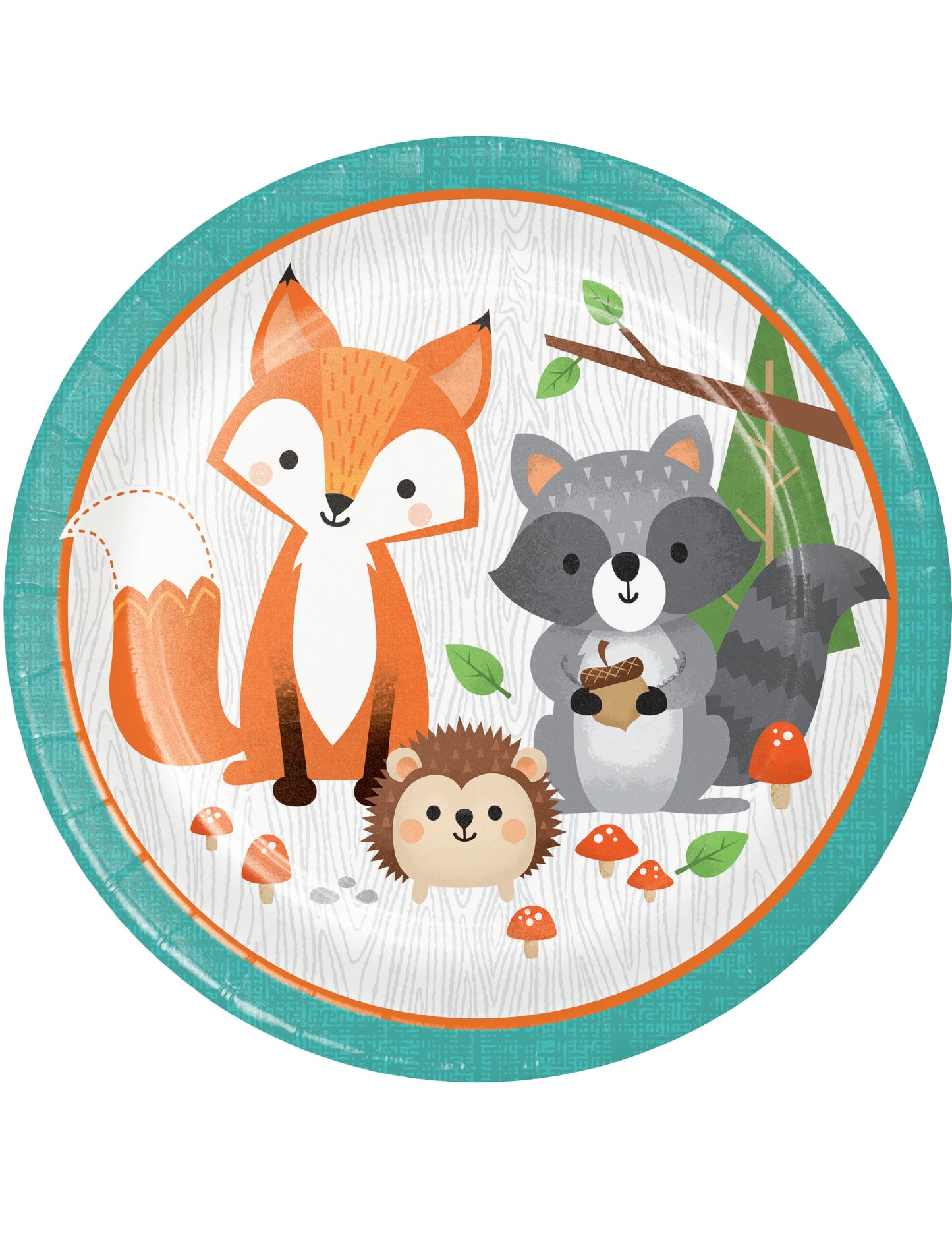 8 papírových talířů lesní zvířátka 23 cm tyrkysová