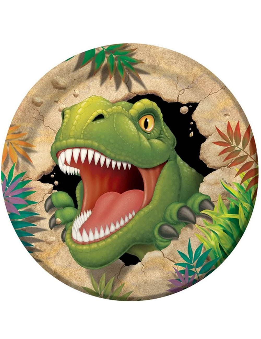 Papírové talíře narozeniny Dinosaures zelená s motivem T-Rexe s otevřenou tlamou