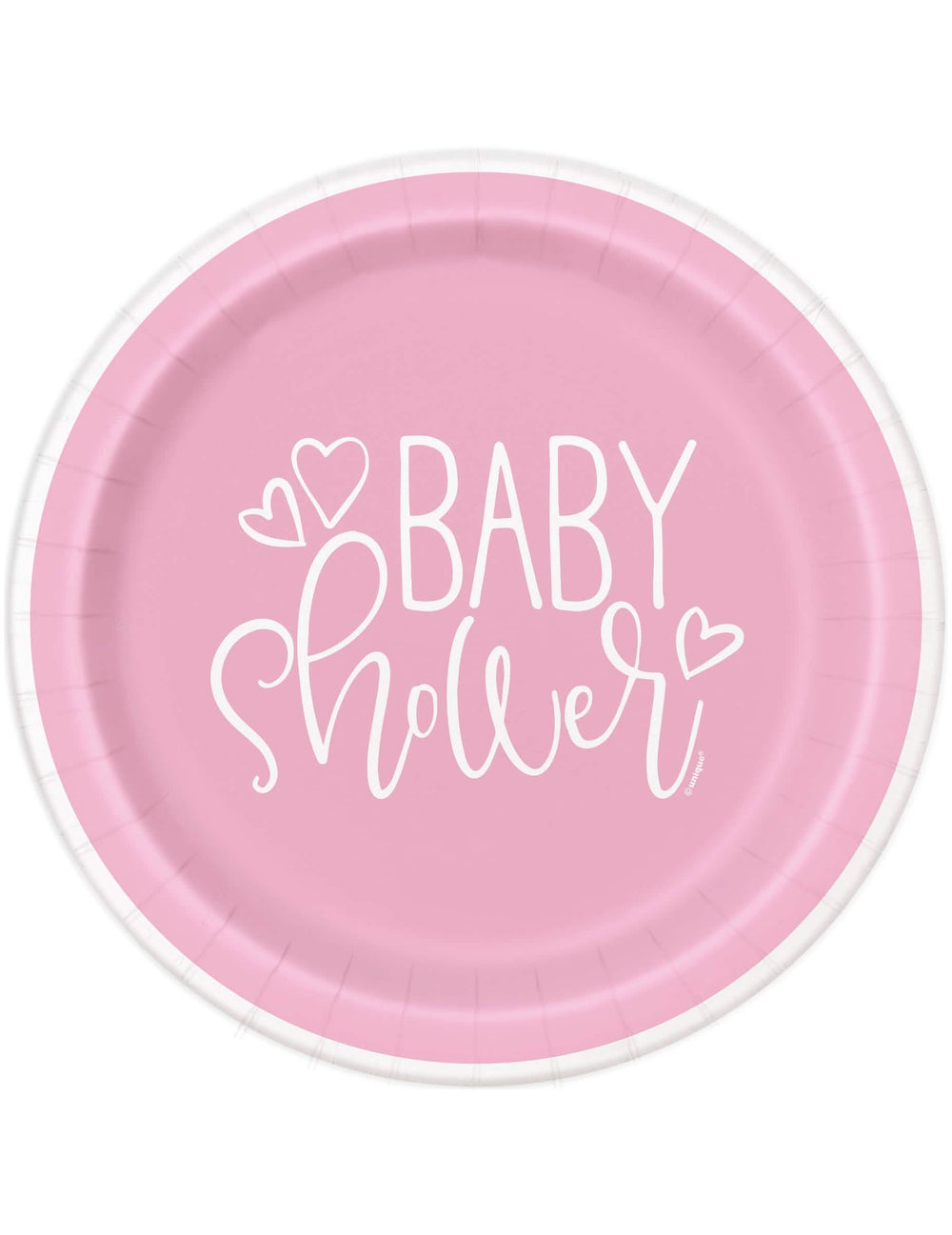 Papírové talíře na baby shower pro dívku růžové a bílé se srdíčky