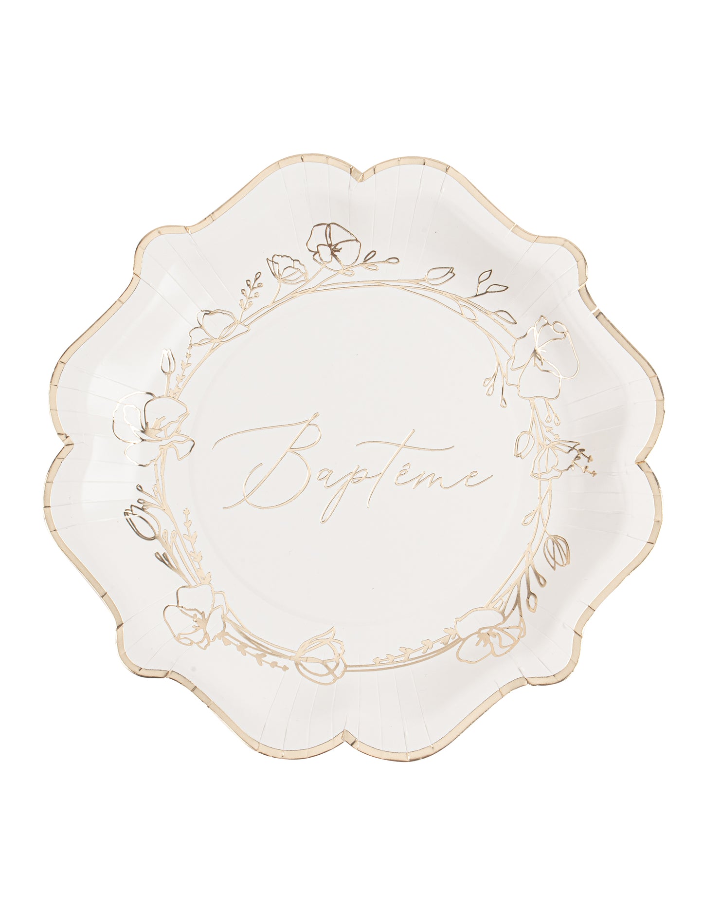 8 křestních papírových talířů 23 cm zlaté květy