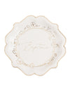 Assiettes en carton baptême blanches avec fleurs dorées