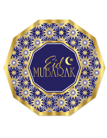 8 modrozlatých papírových talířů k svátku Eid Mubarak 23 cm