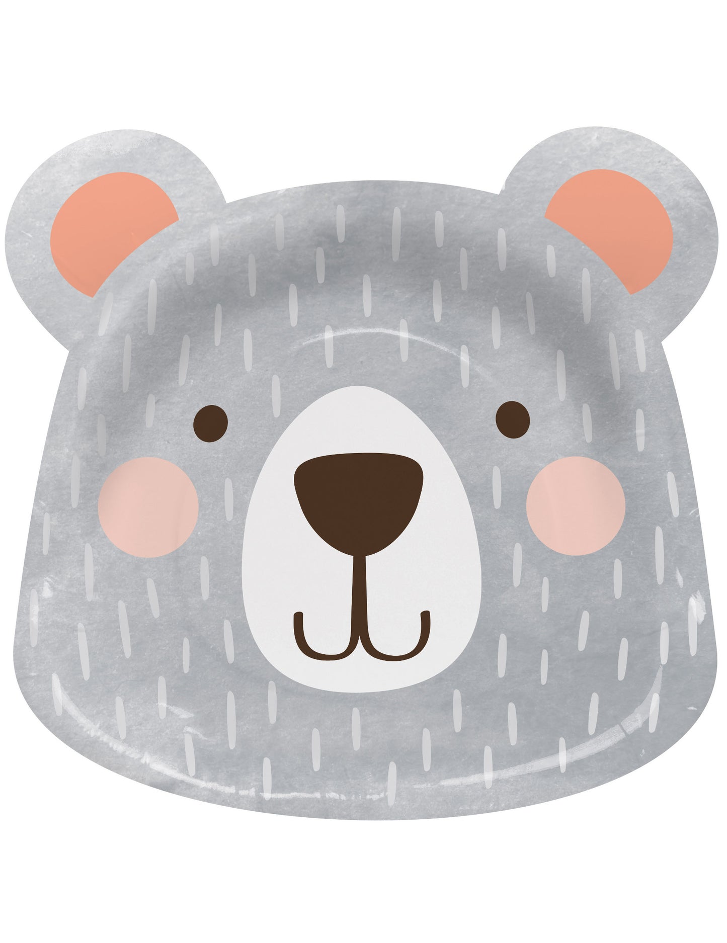 Assiettes en carton tête d'ours pour enfant grise