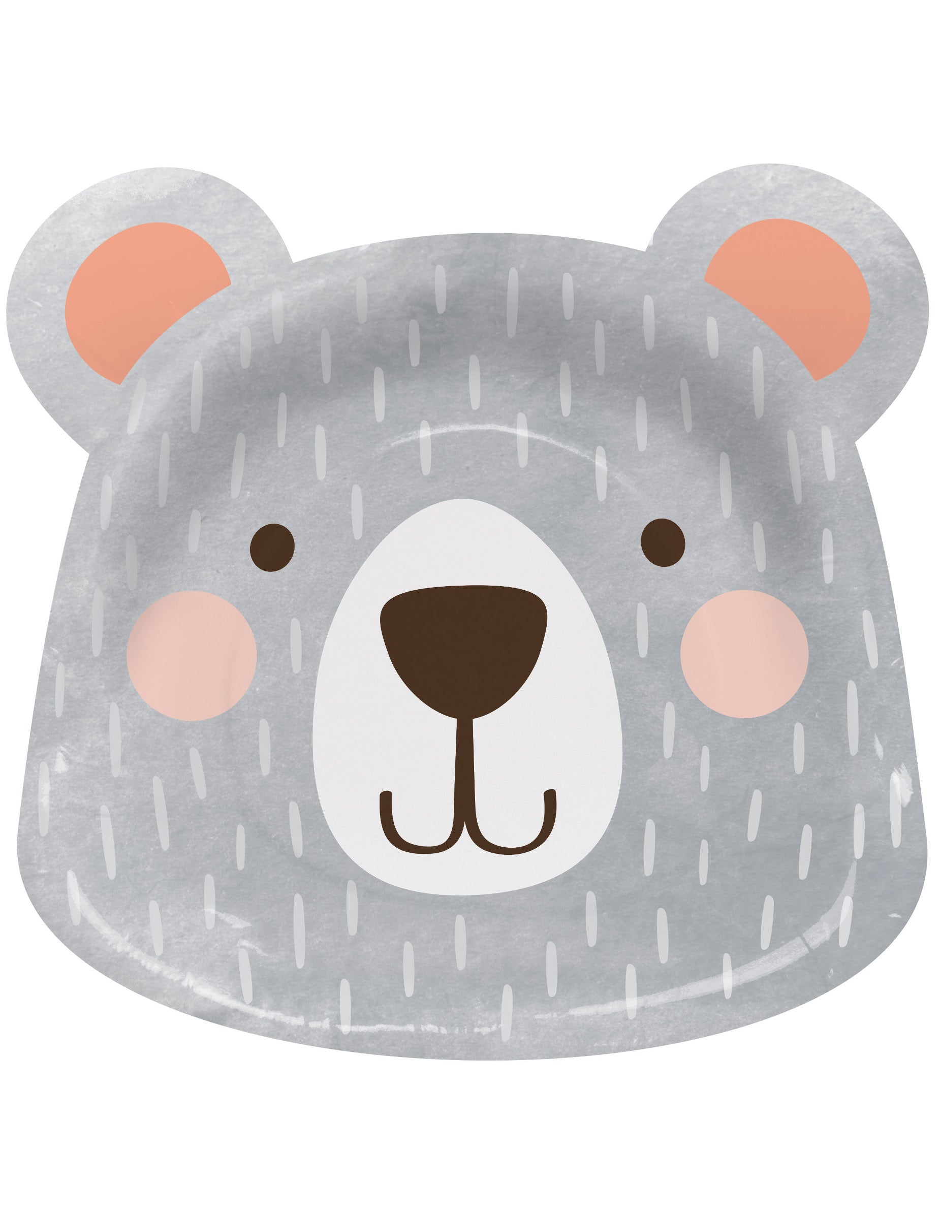 Assiettes en carton tête d'ours pour enfant grise