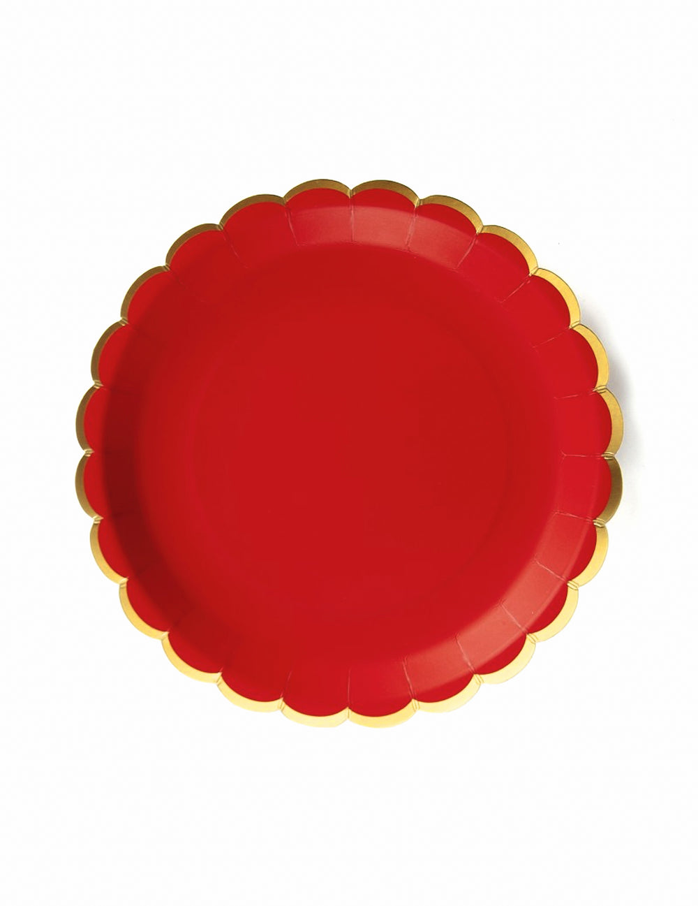 Assiettes festonnées en carton pour Noël rouges et dorées