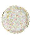 Assiettes festonnées en carton shabby à fleurs or